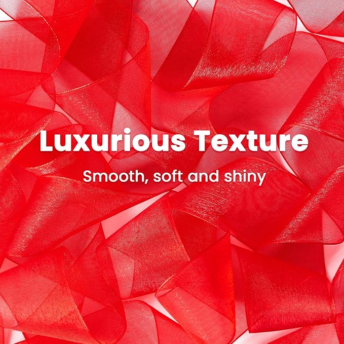 1-1/2 Inch 50 Yards Red Christmas Ribbons, Sheer Organza Holiday Ribbons for Gift Wrapping, Wedding, Party, Flower Bouquet, DIY Craft