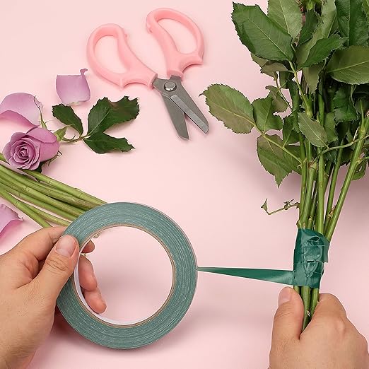 Green Flower Arrangement Tape 2 Pack 3/4" Flower Stem Wrap Adhesive Tape Wedding Bouquet Stem Wrapping Tape for Binding Flowers and Floral Crafts (2PCS, 3/4”x98FT/Roll)