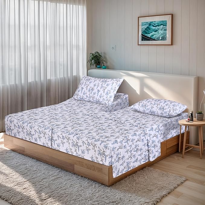 RUVANTI 100% Organic Cotton Sheets Split King, Percale Weave, GOTS Certified, 5-Piece Set, Deep Pocket 15", Crisp & Breathable, Soft Durable Bedding, Sábanas Algodón Orgánico – Deluxe