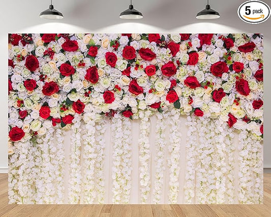 MAEQLQLM 12x8ft Wedding Flower Wall Backdrop Romantic Red White Floral Wall with Hanging Flowers Photography Background for Wedding Party Decor Bridal Shower Photo Booth Props
