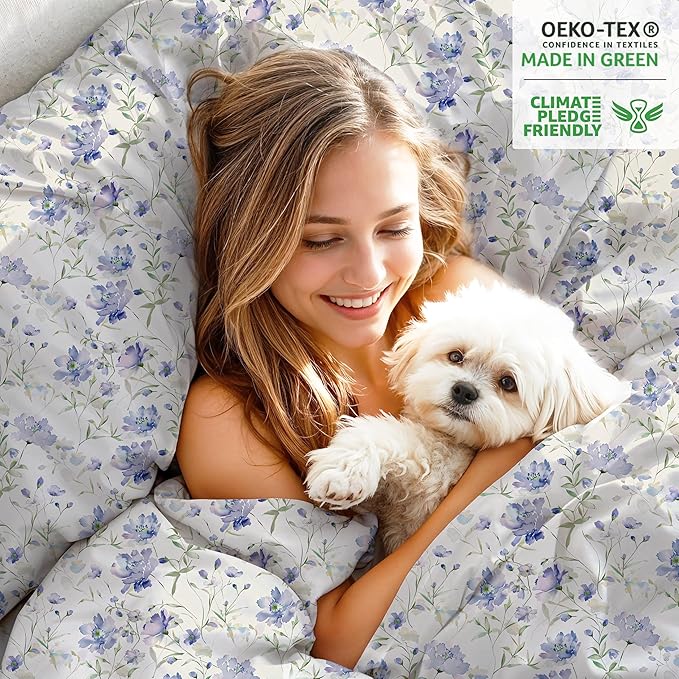 RUVANTI 100% Organic Cotton Sheets California King, Percale Weave, GOTS Certified, 4-Piece Set, Deep Pocket 13", Crisp & Breathable, Soft Durable Bedding, Sábanas Algodón Orgánico - Heather