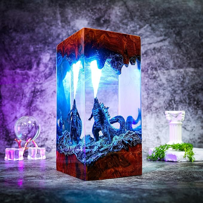 GodziIIa Night Light – Atomic Breath Resin Lamp, Epoxy LED Desk Light for Fans and Collectors, Handmade Movie-Inspired Glow Lamp, Unique Gift for Him, Home or Office Decor