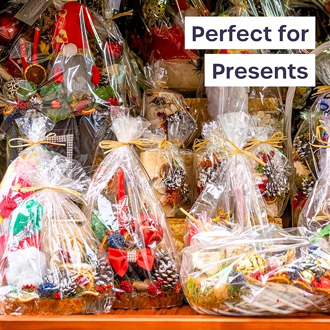 volila Large Cellophane Bags for Gift Baskets - 10 Pack (30 in x 40 in) Clear Gift Wrap for Gift Baskets, Floristry, Party Favors and Food Packaging