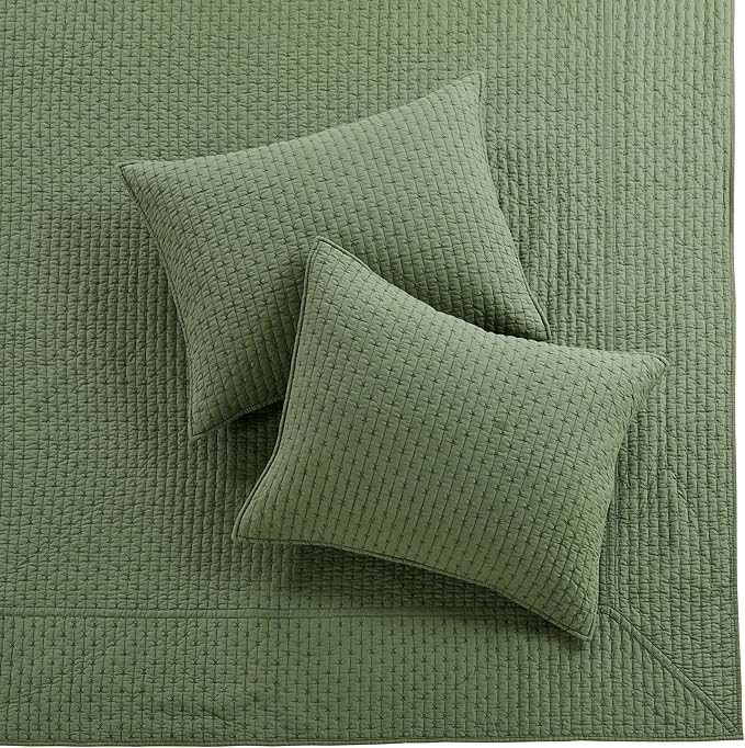 Levtex Home Cross Stitch Reversible Full Bedspread Set (100x104in) with 2 Pillow Shams (26x20in) - Stitch Texture - Forest Green - Cotton Full Size Bedspread Set - Lightweight, Soft, Pre-Washed
