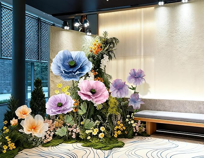 Giant Artificial Flowers 1pack Fake Flowers for Decoration, Fabric Poppy Flower for Wedding Birthday Easter Party Mother's Day Banquet Photography Props Garden Shop Window Display Decor (Blue)