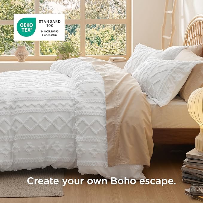 Bedsure Boho Duvet Cover Queen Size, Soft & Comfortable Elegant Design Boho Bedding for Decoration, Machine Washable Comforter Cover for All Seasons,Includes 1 Duvet Cover & 2 Pillow Shams,Dusty Blue