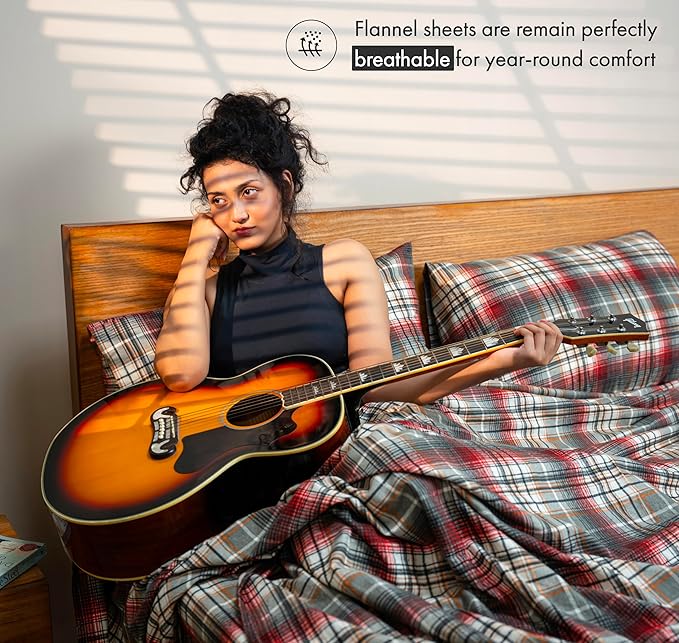 RUVANTI Flannel Sheets Twin Size - 100% Cotton Double Brushed Twin Sheets Set, Deep Pockets 16 Inches, All Seasons Breathable & Extra Soft Bed Sheets, Warm & Cozy, 3 Piece, Halloween Check