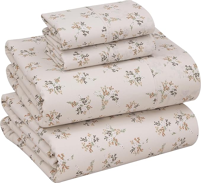 RUVANTI 100% Cotton Full Size Bed Sheets, 4 Pieces, Soft & Breathable Percale Weave Bedding, Deep Pocket 16", Hotel Standard, Crisp Cool Feel, Durable, Perfect Sheet Set Floral, Twin Spring