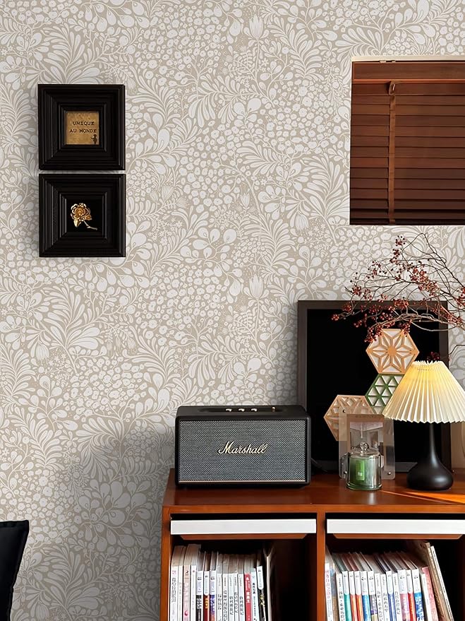 Heroad Peel and Stick Wallpaper Boho Beige Contact Paper 17.3''x196'' Floral Wall Paper Removable Self Adhesive Wallpaper for Cabinet Bedroom Living Room Entryway Walls Bathroom Waterproof Vinyl Roll