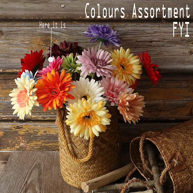 12pcs Artificial Gerbera Daisies,22 Inch Long Stem Silk Daisy Flowers,Realistic Artificial Flower Mums for Home Décor Centerpiece Wreath Supplies Wedding Bouquet,Pink