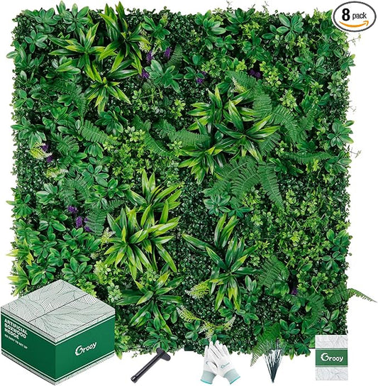 Artificial Boxwood Panels, Grass Wall Panels 20"x20"(8pcs), Privacy Hedge Fence Screen with UV Protection, Fake Greenery Backdrop for Indoor Wedding and Outdoor Garden Backyard