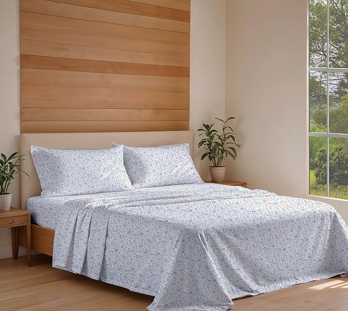 RUVANTI 100% Organic Cotton Sheets Split King, Percale Weave, GOTS Certified, 5-Piece Set, Deep Pocket 15", Crisp & Breathable, Soft Durable Bedding, Sábanas Algodón Orgánico – Multi Paisley