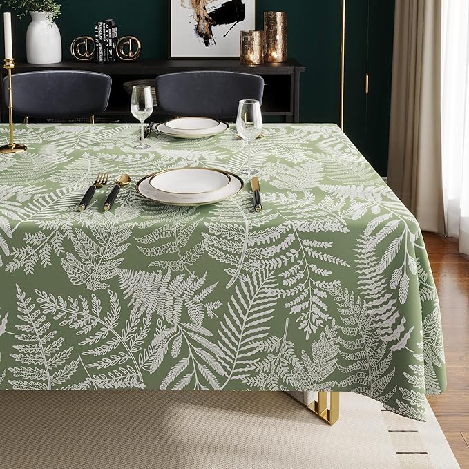 Rectangle Table Cloth,100% Waterproof Tablecloth Oil Proof Spill Proof Vinyl Table Cloth, Wipe Clean Plastic Table Cover for Dining, Camping, Indoor and Outdoor 54" x 78",Green Leaves