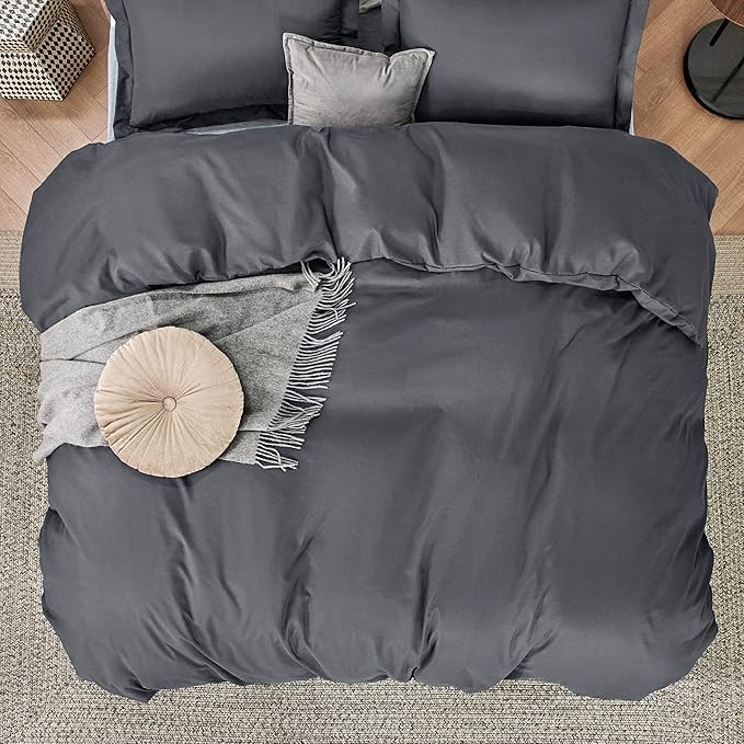 Bedsure Duvet Cover King Size - Soft Double Brushed Bedding Set for Kids & Adults, Zipper Closure, 3 Pieces, Includes 1 Duvet Cover (104"x90") & 2 Pillow Shams, NO Comforter, Dark