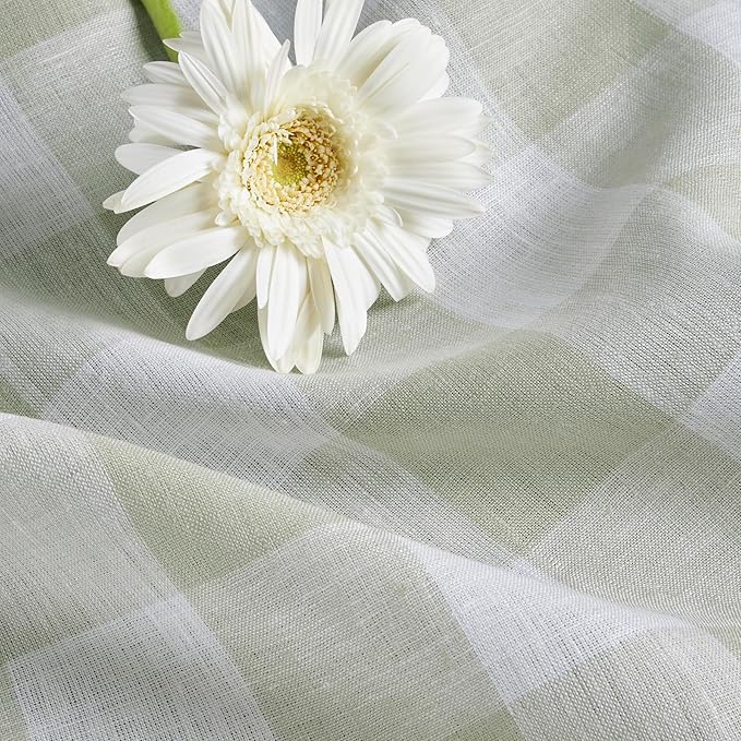 Solino Home Linen Checkered Table Runner 132 Inches Long - 100% Pure Linen Buffalo Check Sage and White Table Runner 14 x 132 Inch Ideal for Dining, Spring, Easter, St Patricks Day