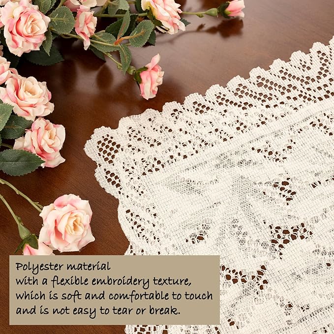 Jayla 2 Pcs Rectangle Lace Placemats for Tables Embroidered Lace Tablemats Vintage Crochet Floral Table Runner Vintage Wedding, Tea Party Decor,12x17 Inch