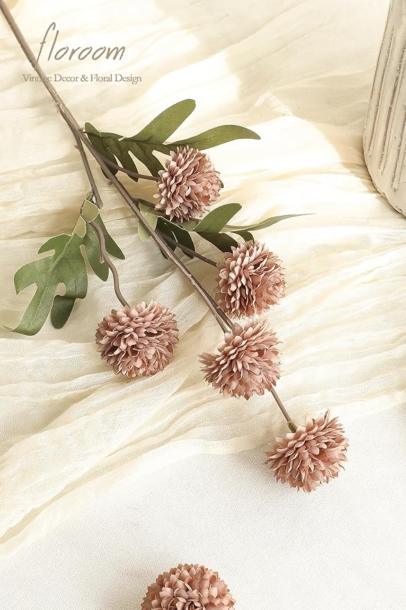 Floroom 6pcs Light Taupe Faux Silk Mums Artificial Flowers, Bulk Fake Small Mini Chrysanthemums with Stems for DIY Wedding Centerpieces Floral Arrangements Vase Fillers Home Decorations