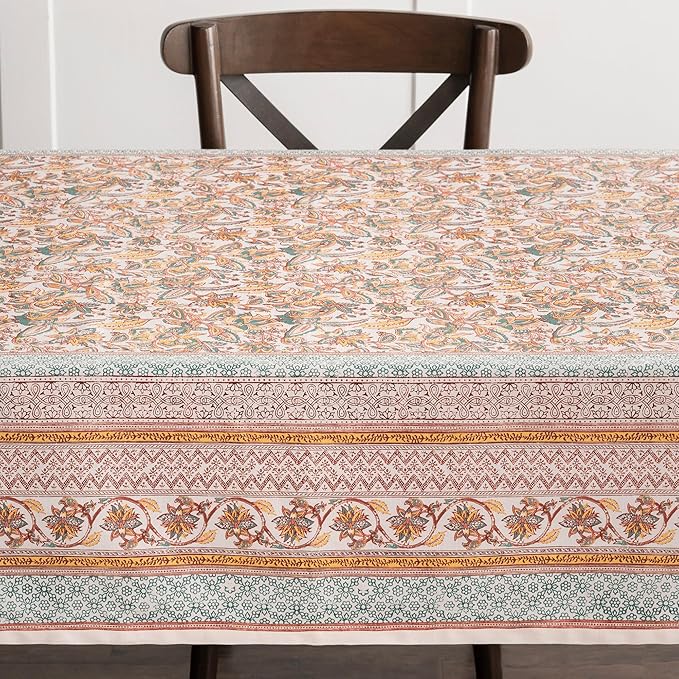 Maison d' Hermine Table Cloth Rectangle Table 100% Cotton 60 x 120 Inches Fall Tablecloth Reusable Everyday Use for Thanksgiving Christmas Decorations Dining Farmhouse Party (Nila)
