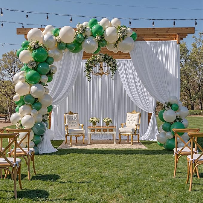 PartyVillage 60ft×15ft White Backdrop Curtain for Wedding Parties, 12 Panels Wrinkle Free 15 FT Long Polyester Photo Backdrop Drapes Back Drop Cloth for Birthday Photography Background