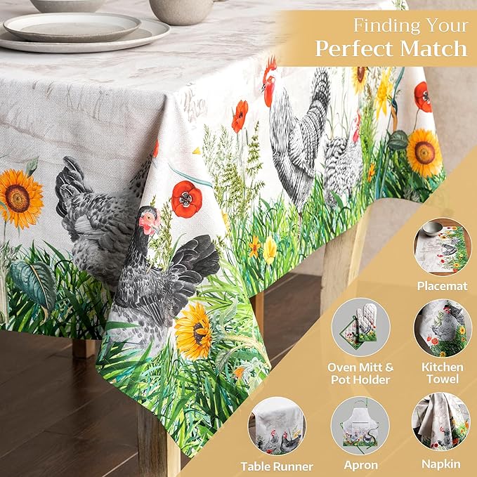 Maison d' Hermine Table Cloth Rectangle Table 100% Cotton 60 x 108 Inches Tablecloth Reusable Decorative for Dining Room, Farmhouse, Home, Party, Festive & Wedding Spring Summer - Basse Cour