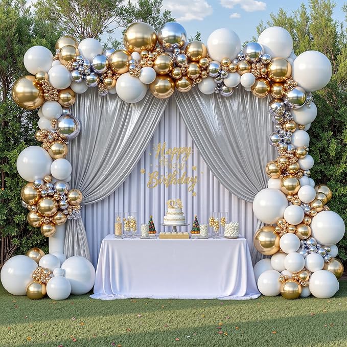 gogoparti 20X10 FT Silver Backdrop Curtain for Parties, Glitter Photo Backdrop Drapes, 4 Panels of 5x10 FT Wrinkle-Free Sequin Curtain Drapes for Wedding, Birthday, Christmas Photography