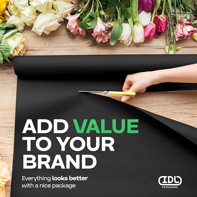 Black Paper Roll 48" x 2160" (180 feet) - USA-Made 50lb Thick Kraft Paper for Packing, Moving, Shipping, Wrapping, Crafts, Arts, Birthday Party - 100% Recycled Gift Wrap Material by IDL Packaging