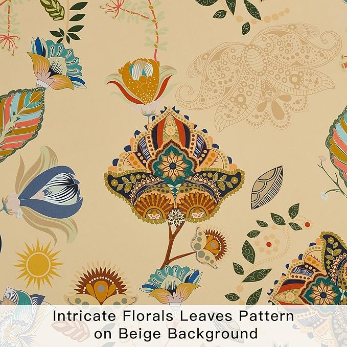 XiDi Beige Floral Curtains 90 Inches Long 2 Panels Vintage Patterned Blackout Curtains for Bedroom Living Room Thermal Insulated Grommet Rustic Luxury Colorful Botanical Flower Printed Drapes 52x90