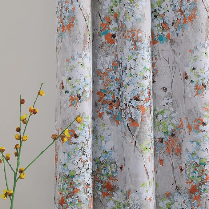 MYSKY HOME Floral Curtains 95 inch Length 2 Panels for Bedroom, Thermal Insulated Living Room Drapes, Vintage Flower Grommet Window Curtains, Orange and Green