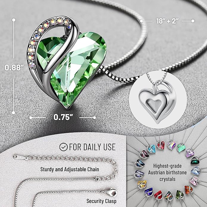 Leafael Necklaces for Women, Infinity Love Birthstone Heart Crystal Pendant, Birthday Jewelry Gifts for Her, Mom, and Wife, Silver Plated, 18 plus 2 inch Adjustable Chain