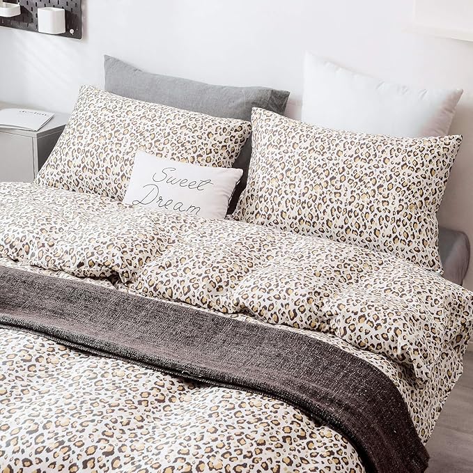 LifeTB 3 Pieces Leopard Print Comforter Set Queen Floral Animal Cheetah Printed Comforter Set Sexy Soft Fluffy Leopard Pattern Bedding Comforter with 2 Pillowcases Boho Cheetah Print Comforter Set