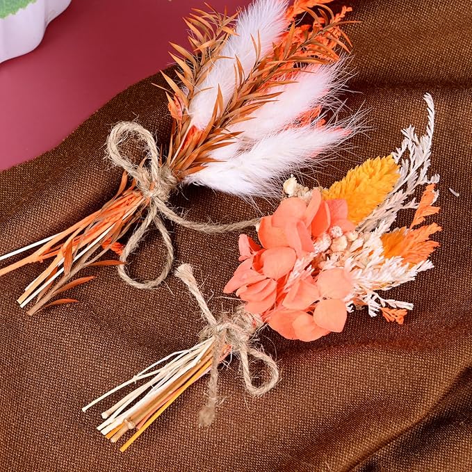 10 Pack Dried Flower Bouquets Mini Dried Flower with Stem Dried Embossing Natural Flower Bundles Artificial Flower Dried Floral Arrangement for Vase DIY Wedding Decor (Orange Series)