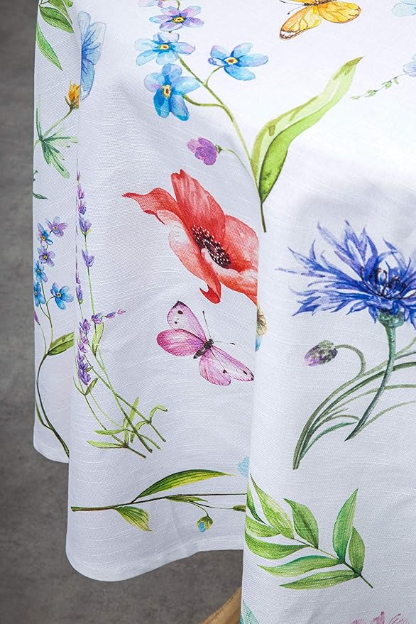 Maison d' Hermine Table Cloth Round Table 100% Cotton 69 Inches Tablecloth Reusable Decorative for Dining Room, Farmhouse, Home, Party, Festive & Wedding Spring Summer - Happy Florals - High Summer