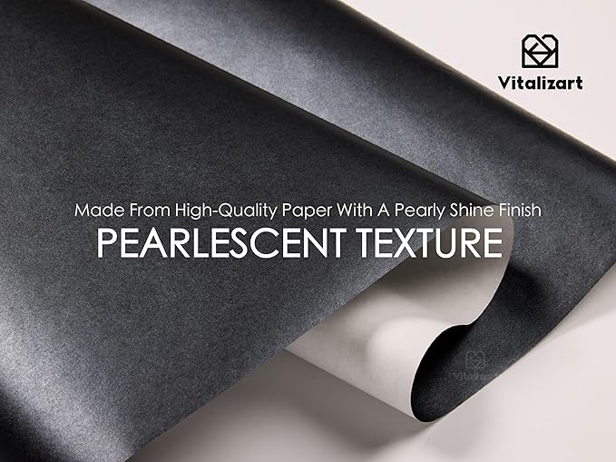 Vitalizart Black Wrapping Paper Set 30" Pearly-Lustre With Silk Like Satin Ribbon & Gift Tags Recyclable Christmas Gift Wrapping Birthday Baby Shower Wedding Handmade Crafts 197"(16.4 Ft)