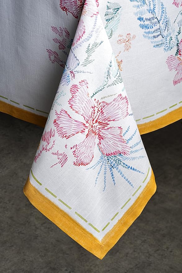 Maison d' Hermine Table Cloth Rectangle Table 100% Cotton 60 x 120 Inches Tablecloth Reusable Decorative for Dining Room, Farmhouse, Home, Party, Festive & Wedding Spring Summer - Paradise Island