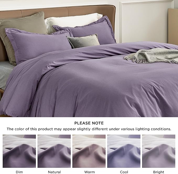 Bedsure Duvet Cover King Size - Soft Double Brushed Bedding Set for Kids & Adults, Zipper Closure, 3 Pieces, Includes 1 Duvet Cover (104"x90") & 2 Pillow Shams, NO Comforter, Grayish Purple