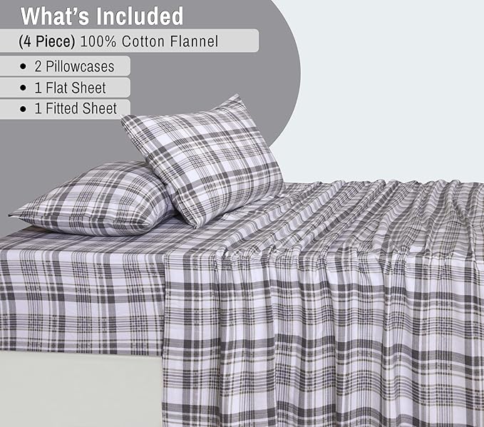 RUVANTI Flannel Sheets Queen Size - 100% Cotton Double Brushed Bed Sheets, Deep Pockets 16 Inches Queen Sheet Set, All Seasons Breathable & Extra Soft - Warm & Cozy, 4 Piece, Modest