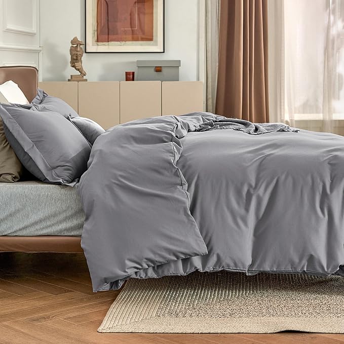 Bedsure Duvet Cover Queen Size - Only Includes 1 Duvet Cover (90"x90"), Hotel Luxury Soft Double Brushed All Season Bedding for Kids & Adults, Zipper Closure, NO Comforter, Grey