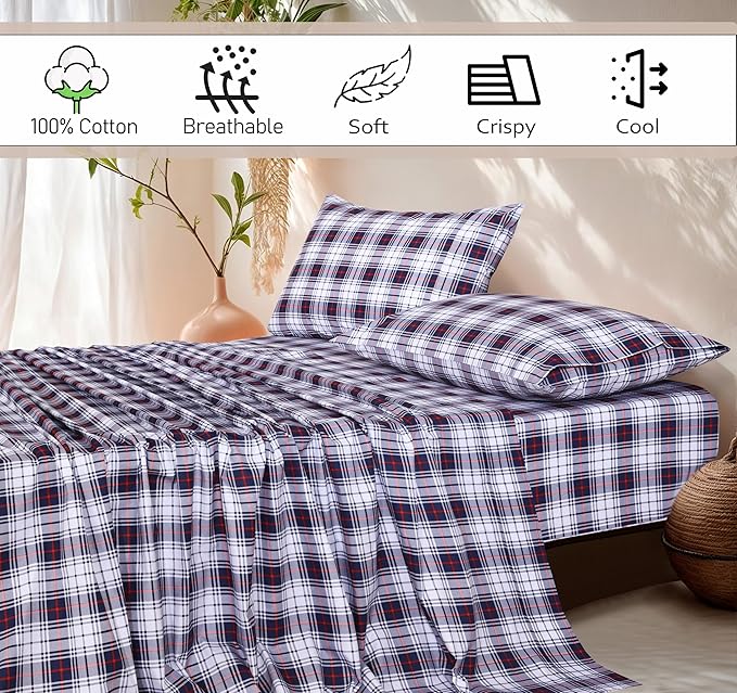 RUVANTI 100% Cotton Sheets Queen Size Set, 4 Pieces, Soft & Breathable Percale Weave Bedding, Deep Pocket 16", Hotel Standard, Crisp Cool Feeling, Durable, Perfect Floral Bed Sheet, Prussian