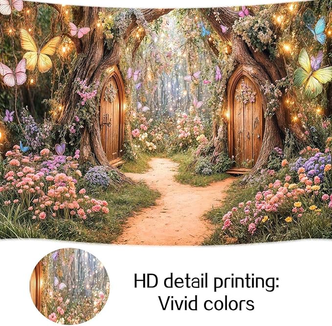 15X10ft Enchanted Forest Backdrop Fairy Tale Magic Garden Wonderland Floral Butterfly Photography Background for Kids Girls Baby Shower Birthday Party Decoration Cake Table Photo Booth Props