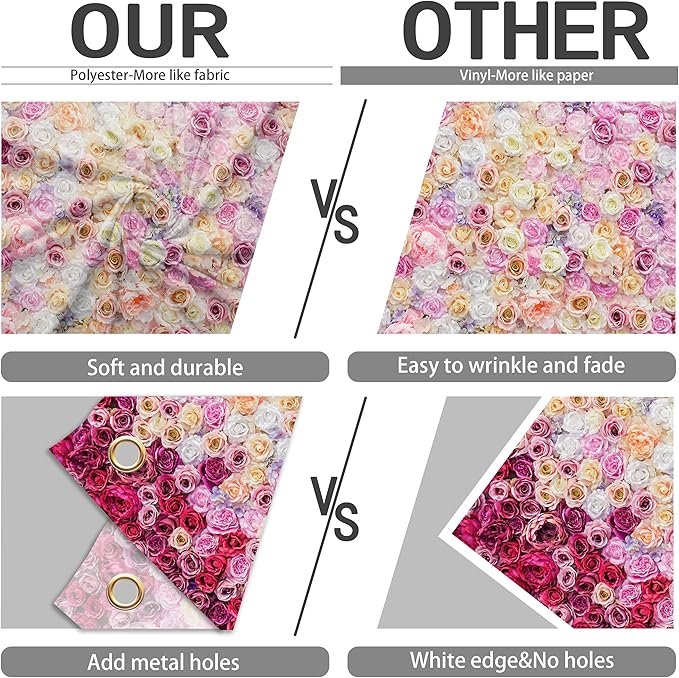 Rose Flower Wall Backdrop 9X6 ft Large Floral Photography Background for Indoor Outdoor Wedding Party Bridal Shower Baby Shower Engagement Shoot Photo Booth Decoration