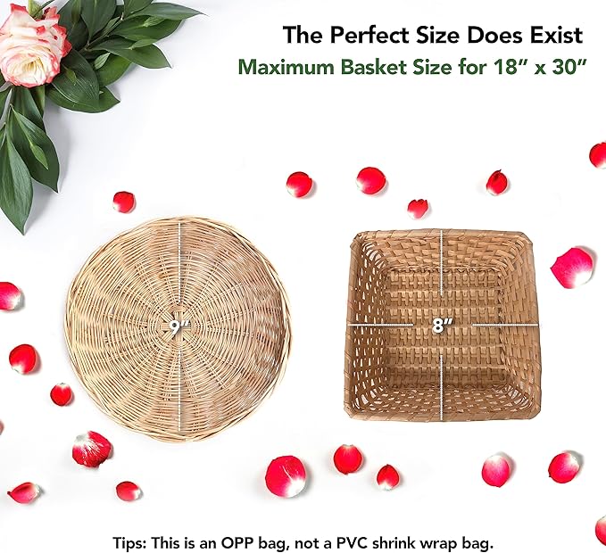 Extra Large Cellophane Gift Bags 18 x 30 Inch (12 Pack) — Clear Basket Wrap Bags for Gift Baskets, Holiday Packaging, Party Favors, DIY Gifts (Ribbon & Basket Not Included)