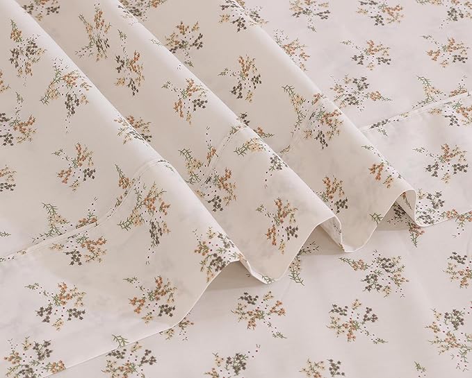 RUVANTI 100% Cotton Full Size Bed Sheets, 4 Pieces, Soft & Breathable Percale Weave Bedding, Deep Pocket 16", Hotel Standard, Crisp Cool Feel, Durable, Perfect Sheet Set Floral, Twin Spring