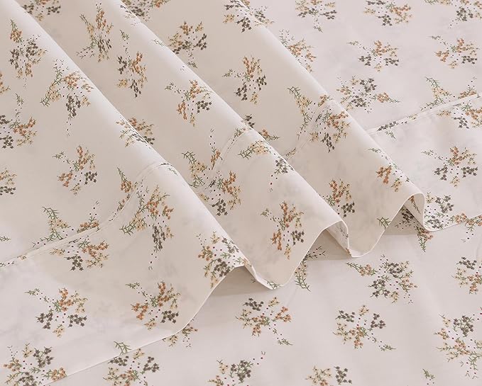 RUVANTI 100% Cotton Sheets Queen Size Set, 4 Pieces, Soft & Breathable Percale Weave Bedding, Deep Pocket 16", Hotel Standard, Crisp Cool Feeling, Durable, Perfect Floral Bed Sheet, Twin Spring