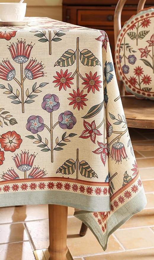 French Linen Long Rectangle Tablecloth,Vintage Colorful Multiple Prints Soft and Durable Tablecloths,Decor Table Cover for Kitchen,Dining,Party,Thanksgiving,Christmas,63"*94"-Lohi