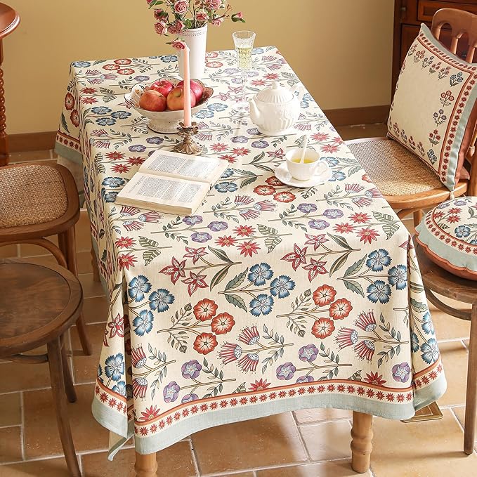 French Linen Long Rectangle Tablecloth,Vintage Colorful Multiple Prints Soft and Durable Tablecloths,Decor Table Cover for Kitchen,Dining,Party,Thanksgiving,Christmas,63"*102"-Lohi