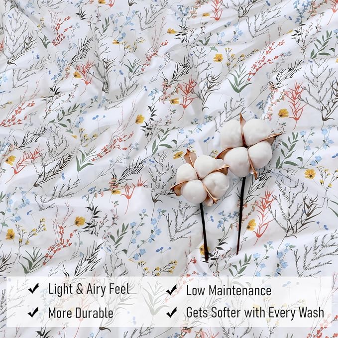 RUVANTI 100% Cotton Full Size Bed Sheets, 4 Pieces, Soft & Breathable Percale Weave Bedding, Deep Pocket 16", Hotel Standard, Crisp Cool Feel, Durable, Perfect Sheet Set Floral, Aroma