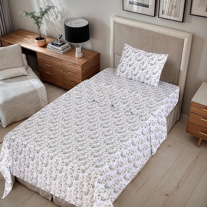 RUVANTI 100% Cotton King Size Sheets Set, 4 Pieces, Soft & Breathable Percale Weave Bedding, Deep Pocket 16", Hotel Standard, Crisp Cool Feel, Durable, Perfect Floral Bed Sheet, Heritage