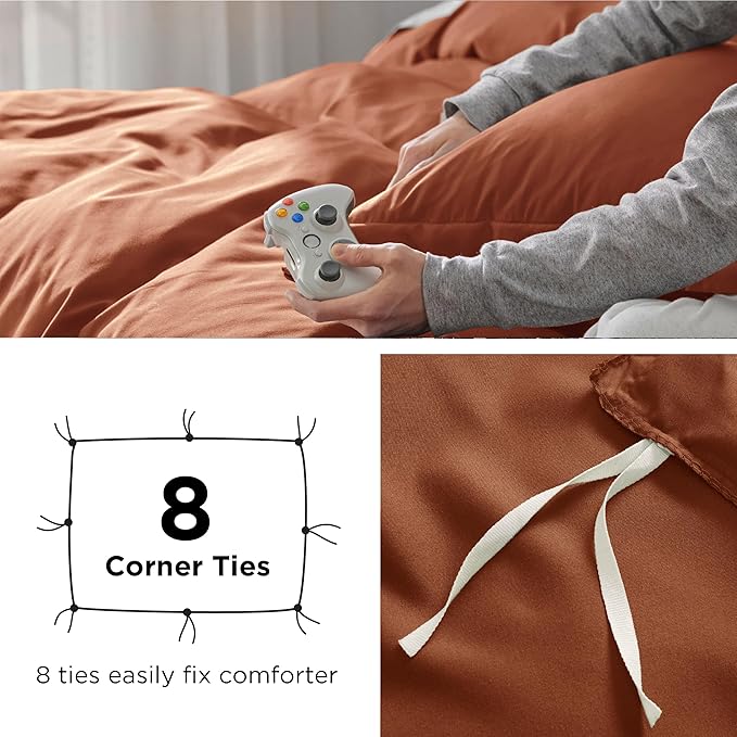 Bedsure Duvet Cover Full Size - Soft Double Brushed Bedding Set for Kids & Adults, Zipper Closure, 3 Pieces, Includes 1 Duvet Cover (80"x90") & 2 Pillow Shams, NO Comforter, Terracotta