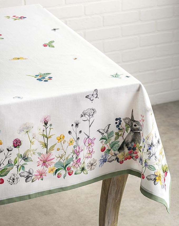 Maison d' Hermine Table Cloth Rectangle Table 100% Cotton 60 x 120 Inches Tablecloth Reusable Decorative for Dining Room, Farmhouse, Home, Party, Festive & Wedding Spring Summer - Printemps