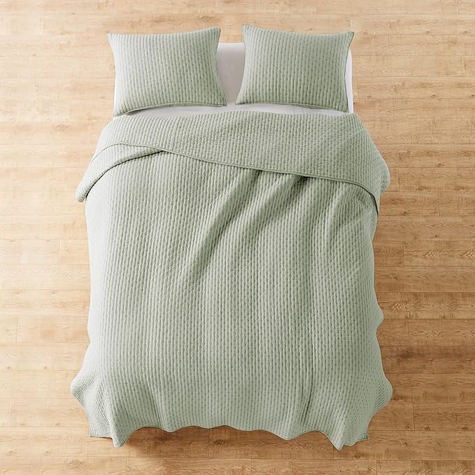 Levtex Home Cross Stitch Reversible Full/Queen Quilt Set (88x92in) and 2 Pillow Shams (26x20in) - Stitch Texture - Desert Sage - Cotton Full/Queen Size Quilt Bedding Set - Lightweight Soft Pre-Washed